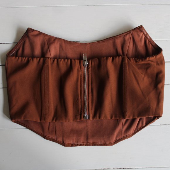 Brown Cropped Strapless Corset Going Out Top - Picture 4 of 5